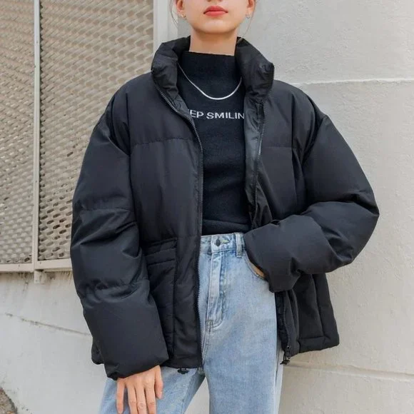 Contemporary Zip up Drawstring Hem Flap Pocket Puffer Coat Comfy fall winter - Picture 9 of 11